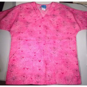 Scrub HQ Heart Flower Pink Valentine Women's Size XS V-Neck SS Words Scrubs